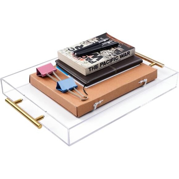 12"x16" Clear Acrylic Serving Tray with Golden Handles, Sturdy Huge Capacity - Picture 6 of 7